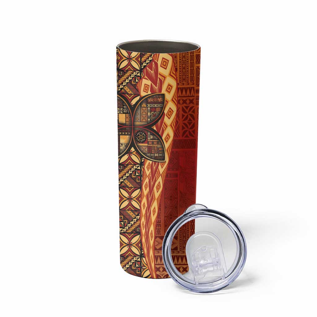 Samoan Pacific Tribal Flower Geometric Art Tattoos Skinny Tumbler Siapo Pattern Flame Sunset - Polynesian Pride