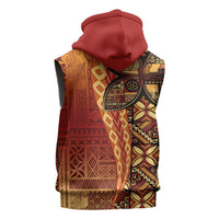 Samoan Pacific Tribal Flower Geometric Art Tattoos Sleeveless Hoodie Siapo Pattern Flame Sunset - Polynesian Pride