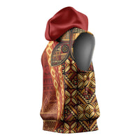 Samoan Pacific Tribal Flower Geometric Art Tattoos Sleeveless Hoodie Siapo Pattern Flame Sunset - Polynesian Pride