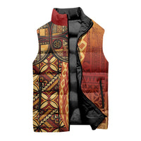 Samoan Pacific Tribal Flower Geometric Art Tattoos Sleeveless Puffer Jacket Siapo Pattern Flame Sunset - Polynesian Pride