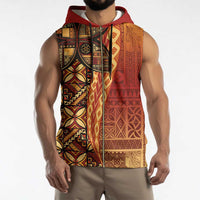 Samoan Pacific Tribal Flower Geometric Art Tattoos Sleeveless Zip Hoodie Siapo Pattern Flame Sunset - Polynesian Pride