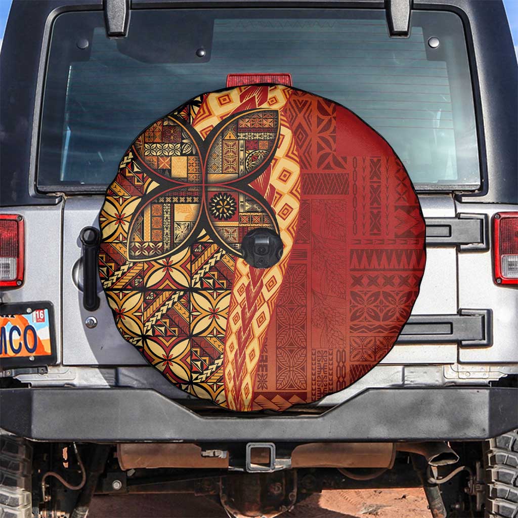 Samoan Pacific Tribal Flower Geometric Art Tattoos Spare Tire Cover Siapo Pattern Flame Sunset - Polynesian Pride