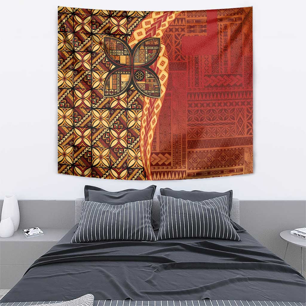 Samoan Pacific Tribal Flower Geometric Art Tattoos Tapestry Siapo Pattern Flame Sunset - Polynesian Pride