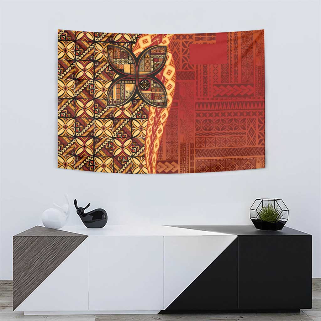 Samoan Pacific Tribal Flower Geometric Art Tattoos Tapestry Siapo Pattern Flame Sunset - Polynesian Pride