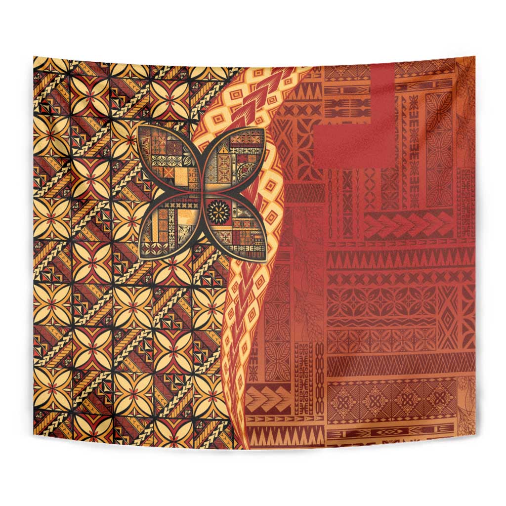 Samoan Pacific Tribal Flower Geometric Art Tattoos Tapestry Siapo Pattern Flame Sunset - Polynesian Pride