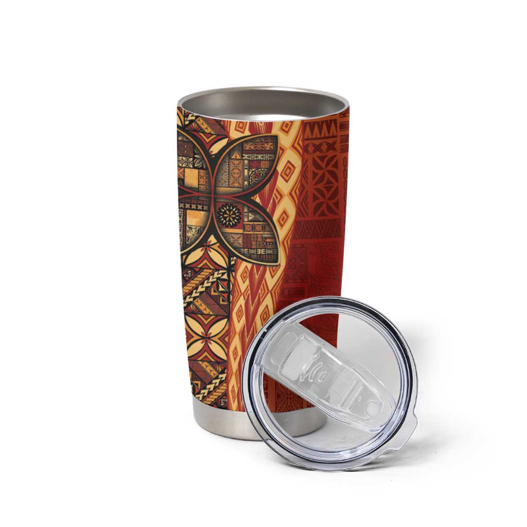 Samoan Pacific Tribal Flower Geometric Art Tattoos Tumbler Cup Siapo Pattern Flame Sunset - Polynesian Pride
