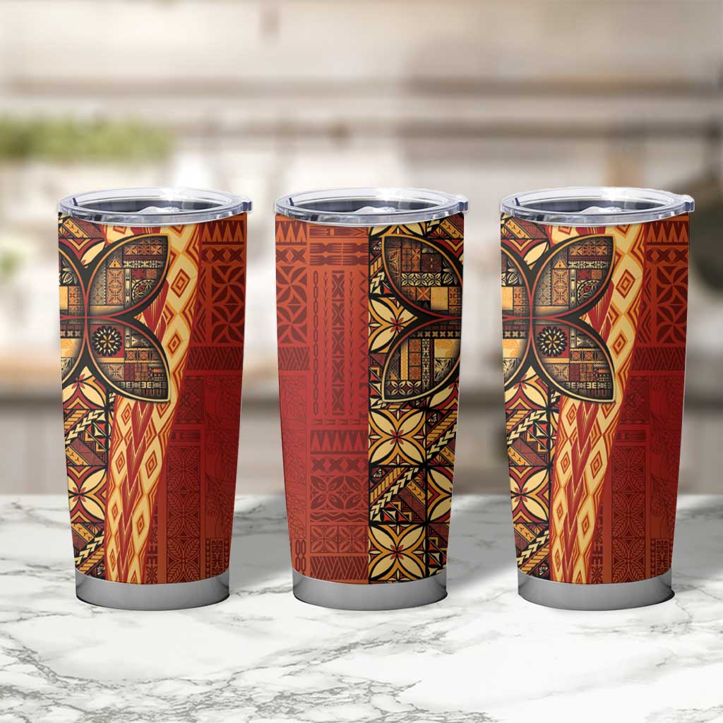 Samoan Pacific Tribal Flower Geometric Art Tattoos Tumbler Cup Siapo Pattern Flame Sunset - Polynesian Pride