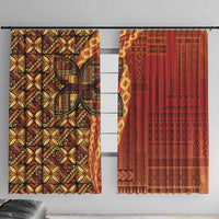 Samoan Pacific Tribal Flower Geometric Art Tattoos Window Curtain Siapo Pattern Flame Sunset LT03 With Hooks Red - Polynesian Pride
