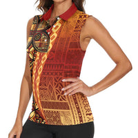 Samoan Pacific Tribal Flower Geometric Art Tattoos Women Sleeveless Polo Shirt Siapo Pattern Flame Sunset - Polynesian Pride