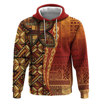 Samoan Pacific Tribal Flower Geometric Art Tattoos Zip Hoodie Siapo Pattern Flame Sunset - Polynesian Pride