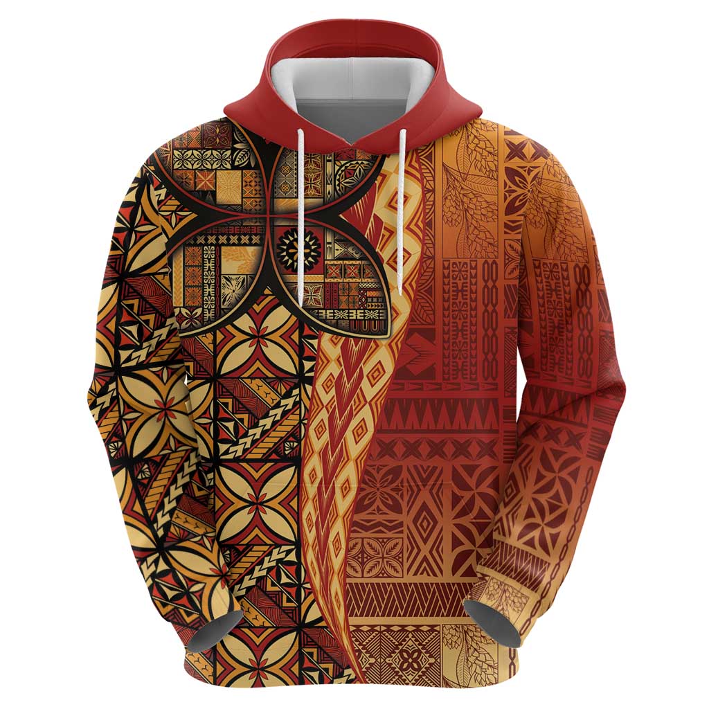 Samoan Pacific Tribal Flower Geometric Art Tattoos Zip Hoodie Siapo Pattern Flame Sunset - Polynesian Pride