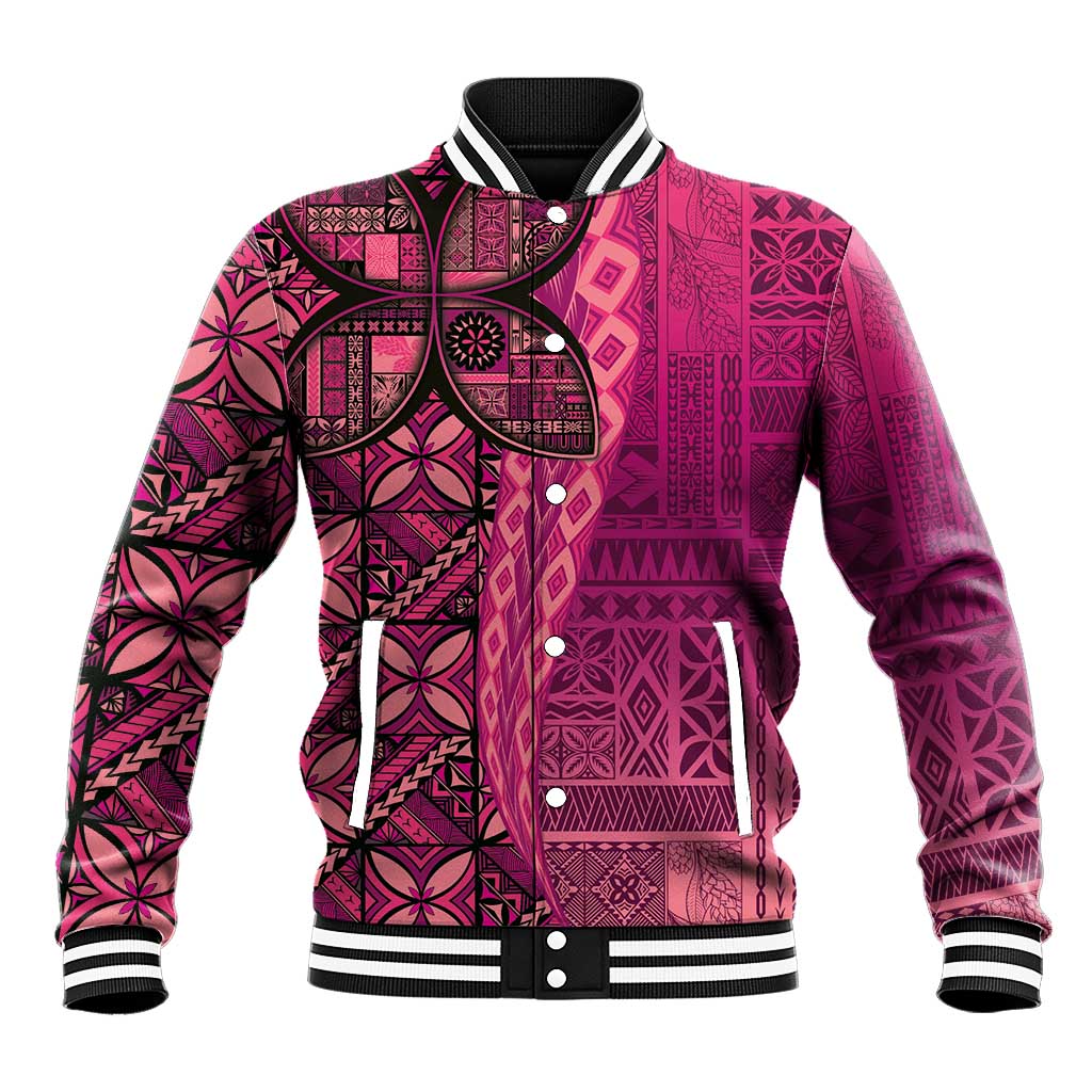 Samoan Pacific Tribal Flower Geometric Art Tattoos Baseball Jacket Siapo Pattern Romantic Rose - Polynesian Pride