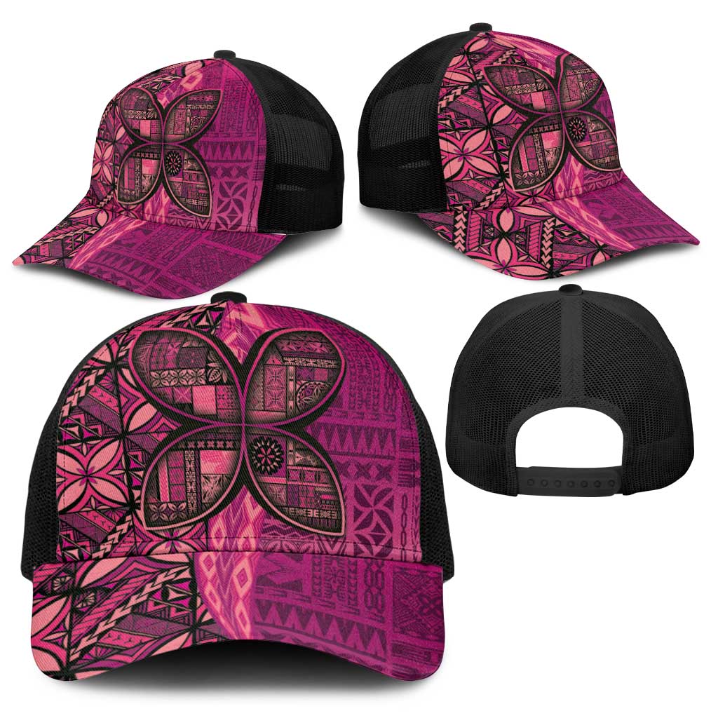 Samoan Pacific Tribal Flower Geometric Art Tattoos Baseball Net Cap Siapo Pattern Romantic Rose - Polynesian Pride