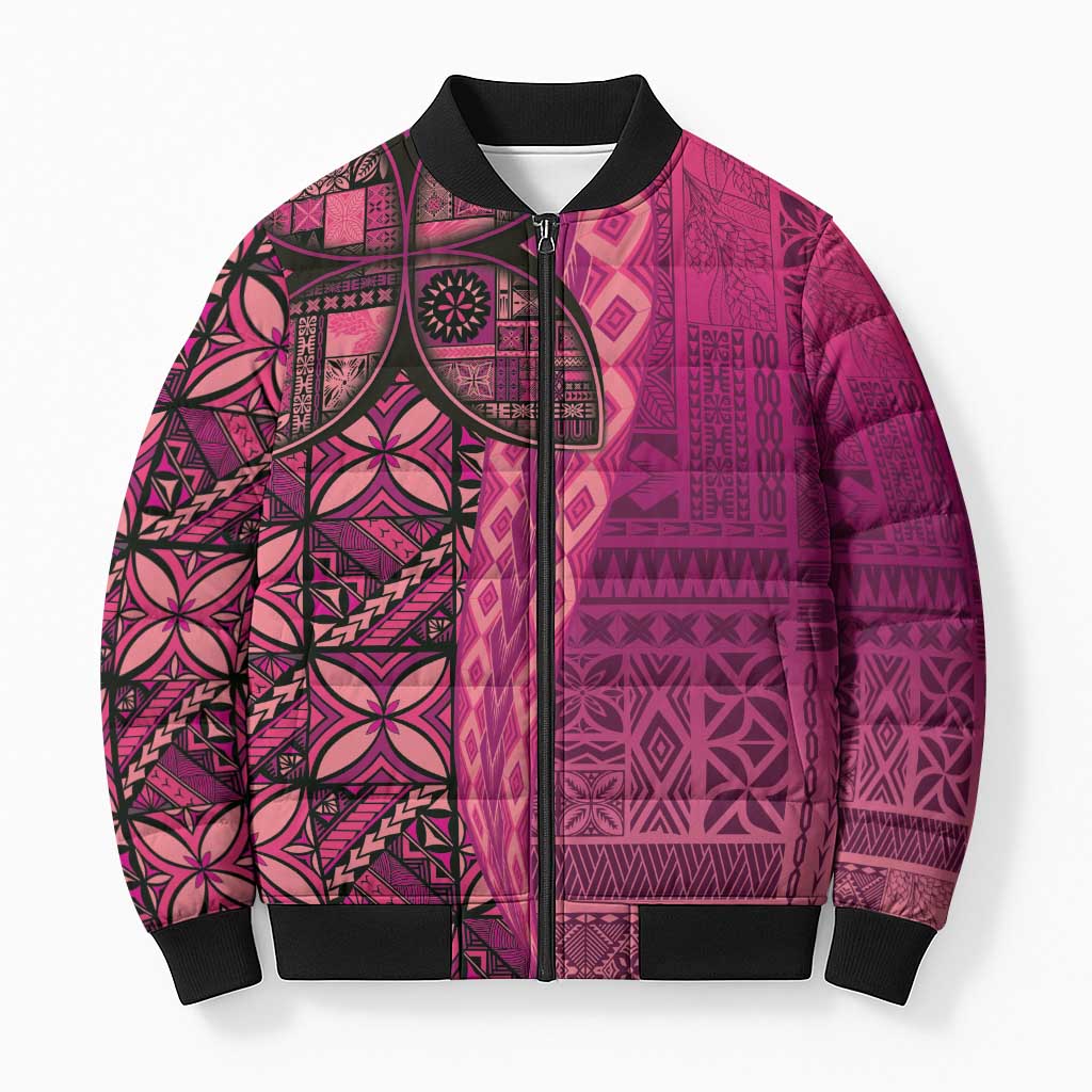 Samoan Pacific Tribal Flower Geometric Art Tattoos Bomber Puffer Jacket Siapo Pattern Romantic Rose - Polynesian Pride