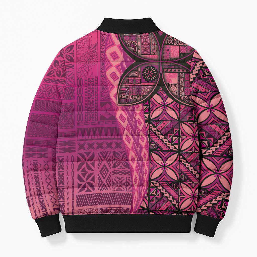 Samoan Pacific Tribal Flower Geometric Art Tattoos Bomber Puffer Jacket Siapo Pattern Romantic Rose - Polynesian Pride