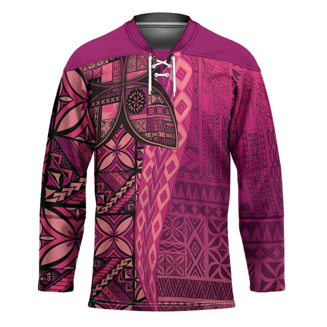 Samoan Pacific Tribal Flower Geometric Art Tattoos Hockey Jersey Siapo Pattern Romantic Rose - Polynesian Pride