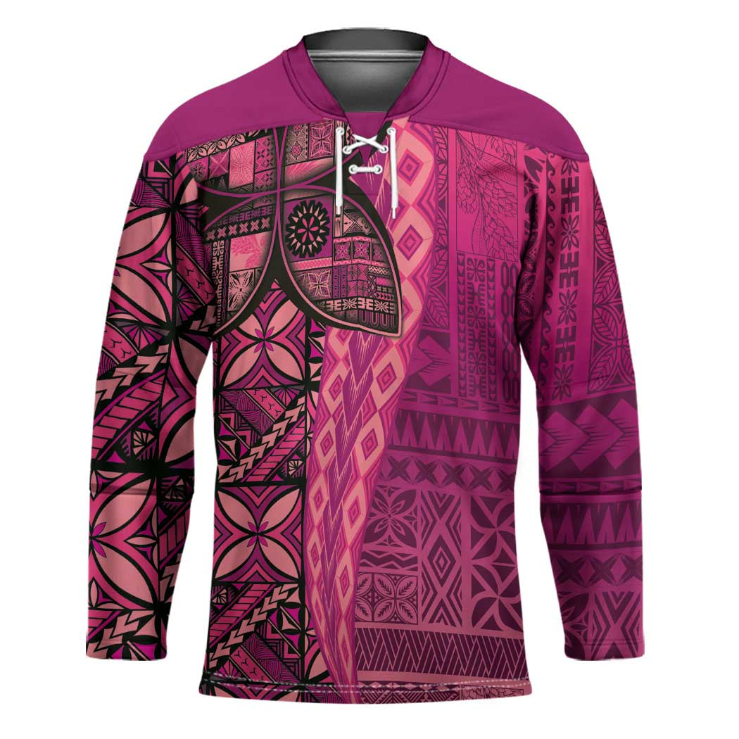 Samoan Pacific Tribal Flower Geometric Art Tattoos Hockey Jersey Siapo Pattern Romantic Rose - Polynesian Pride