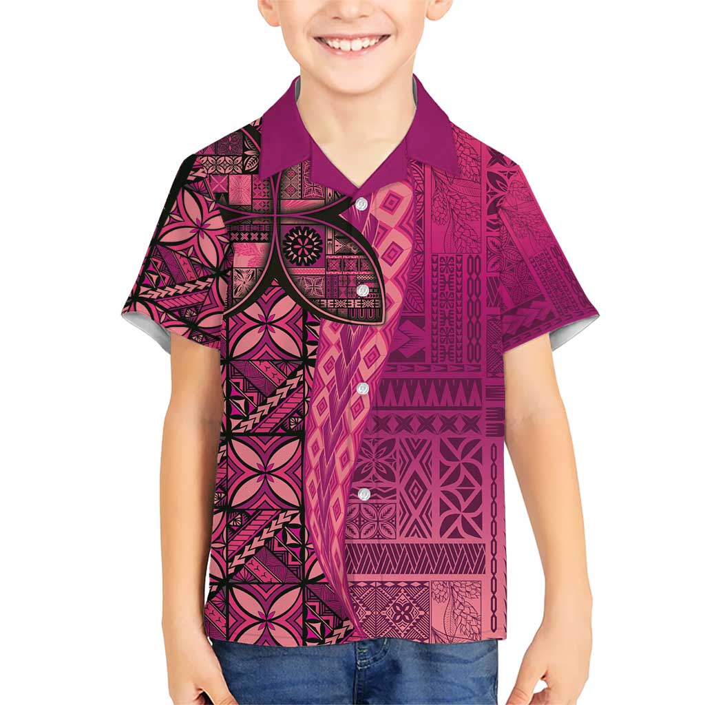 Samoan Pacific Tribal Flower Geometric Art Tattoos Kid Hawaiian Shirt Siapo Pattern Romantic Rose - Polynesian Pride