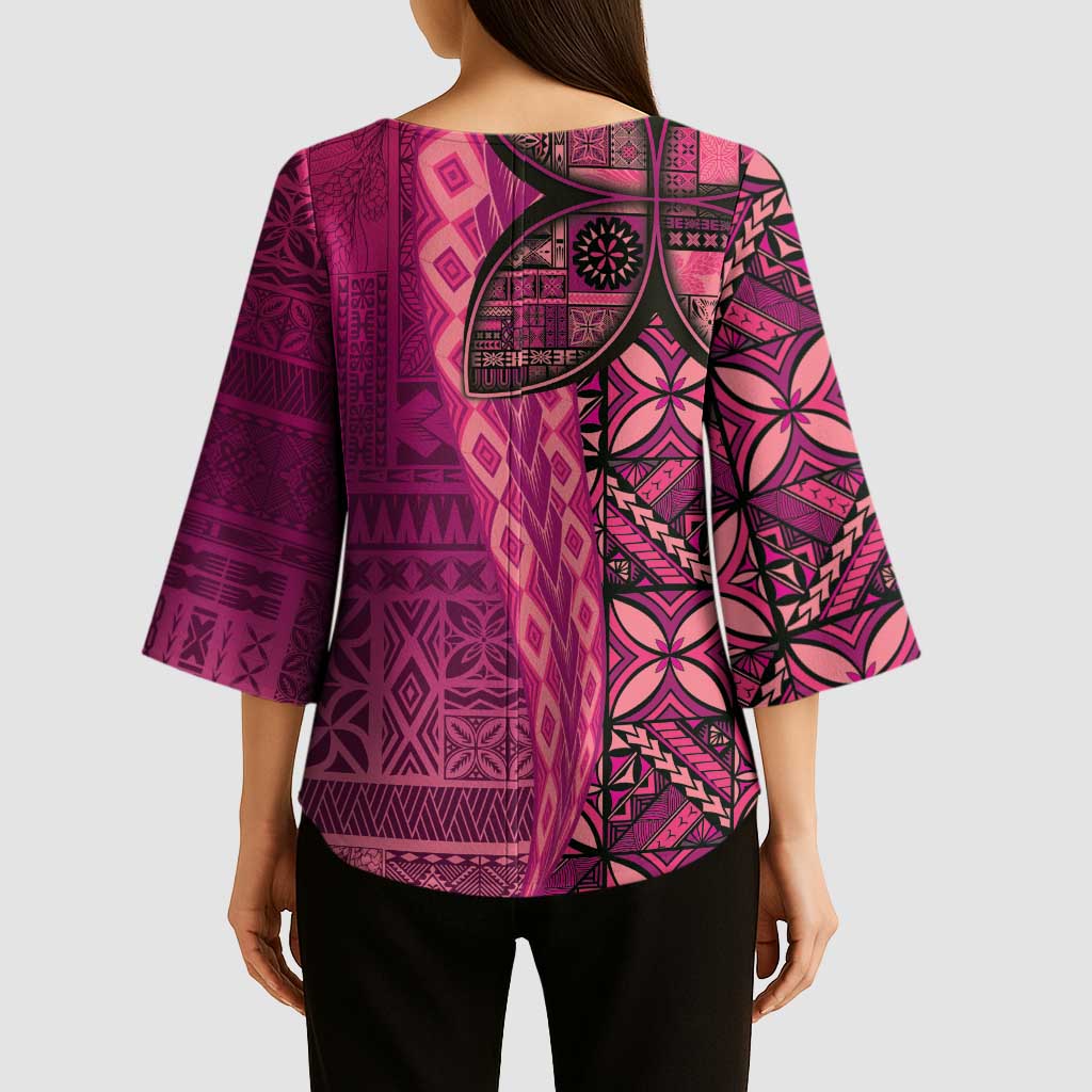 Samoan Pacific Tribal Flower Geometric Art Tattoos Kimono Sleeve Blouse Siapo Pattern Romantic Rose - Polynesian Pride
