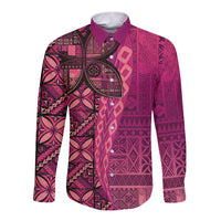 Samoan Pacific Tribal Flower Geometric Art Tattoos Long Sleeve Button Shirt Siapo Pattern Romantic Rose - Polynesian Pride