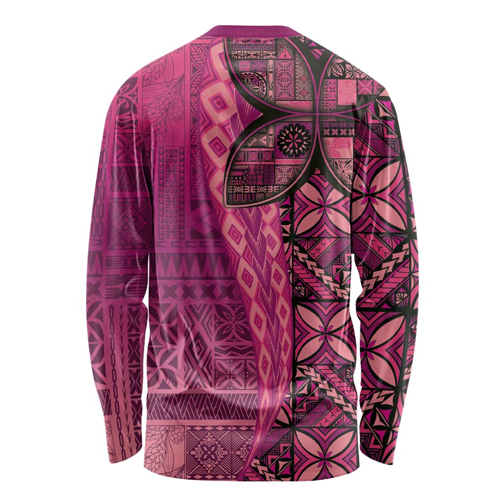 Samoan Pacific Tribal Flower Geometric Art Tattoos Long Sleeve Shirt Siapo Pattern Romantic Rose - Polynesian Pride