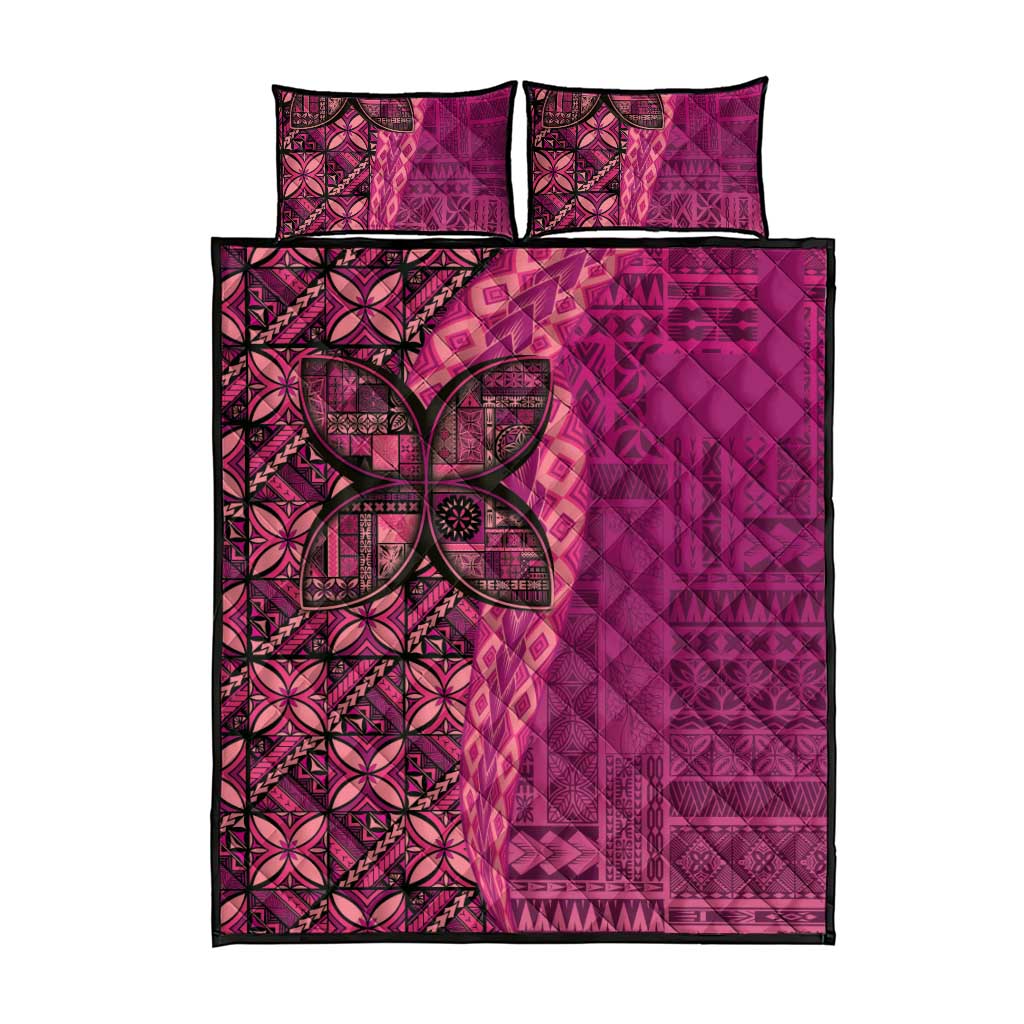 Samoan Pacific Tribal Flower Geometric Art Tattoos Quilt Bed Set Siapo Pattern Romantic Rose - Polynesian Pride