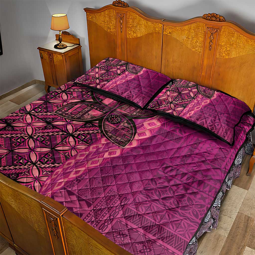 Samoan Pacific Tribal Flower Geometric Art Tattoos Quilt Bed Set Siapo Pattern Romantic Rose - Polynesian Pride