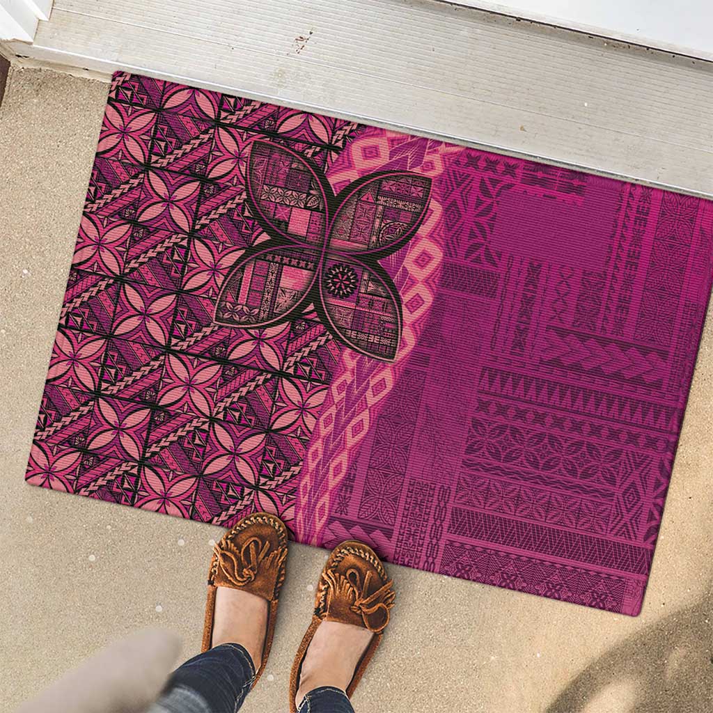 Samoan Pacific Tribal Flower Geometric Art Tattoos Rubber Doormat Siapo Pattern Romantic Rose - Polynesian Pride