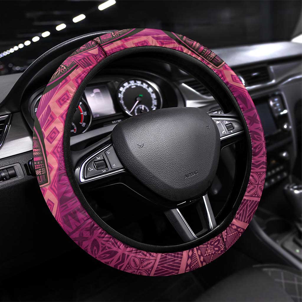 Samoan Pacific Tribal Flower Geometric Art Tattoos Steering Wheel Cover Siapo Pattern Romantic Rose - Polynesian Pride