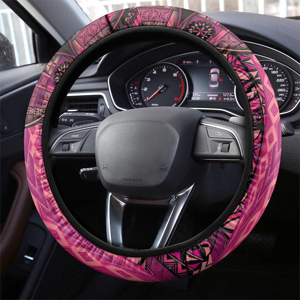 Samoan Pacific Tribal Flower Geometric Art Tattoos Steering Wheel Cover Siapo Pattern Romantic Rose - Polynesian Pride