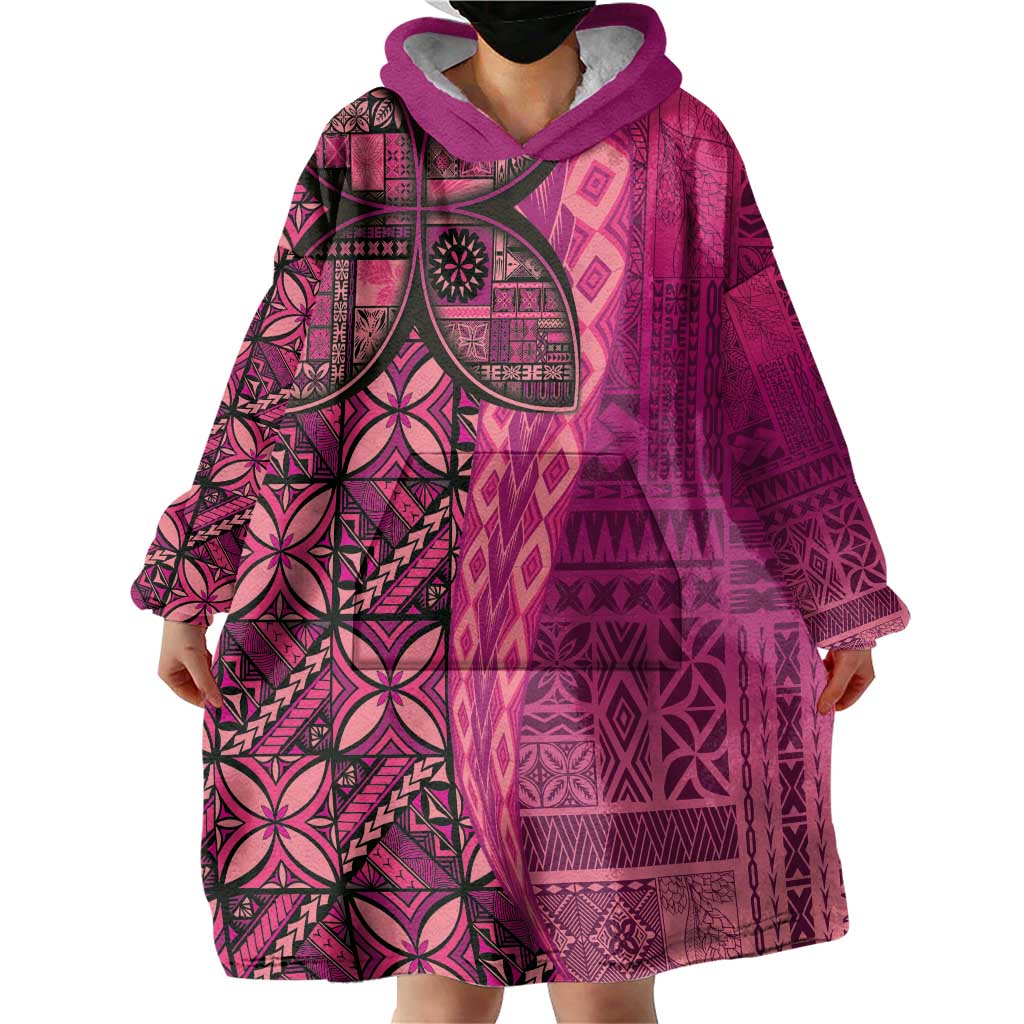 Samoan Pacific Tribal Flower Geometric Art Tattoos Wearable Blanket Hoodie Siapo Pattern Romantic Rose - Polynesian Pride