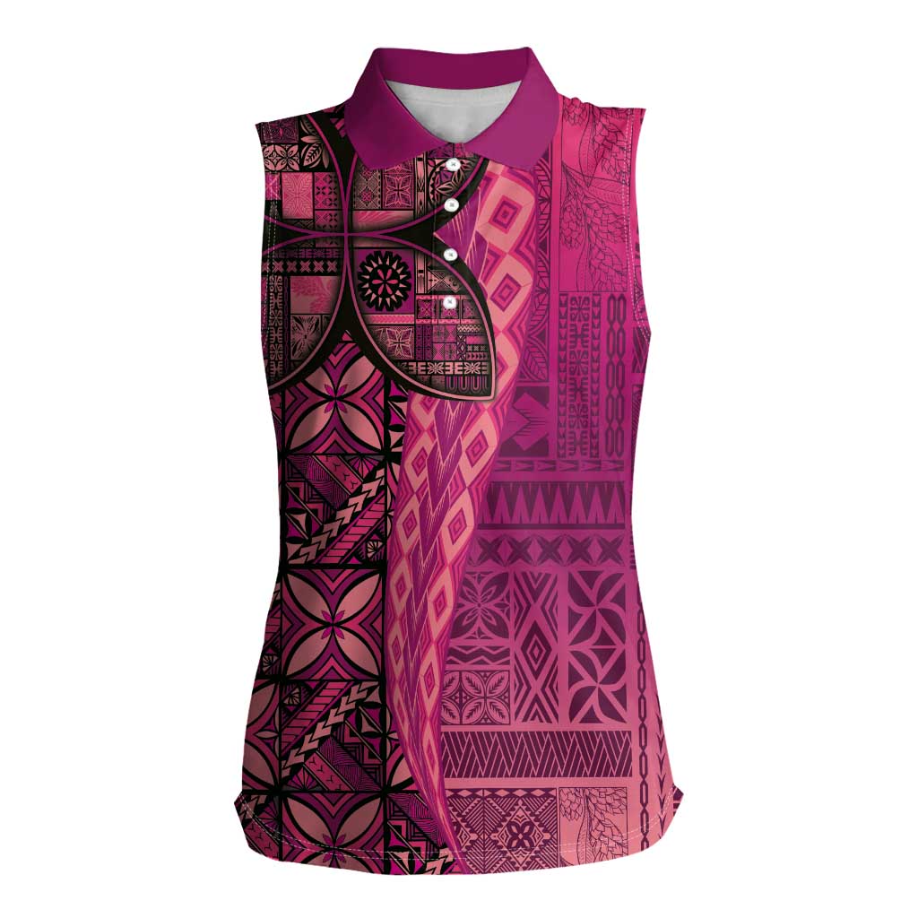 Samoan Pacific Tribal Flower Geometric Art Tattoos Women Sleeveless Polo Shirt Siapo Pattern Romantic Rose - Polynesian Pride