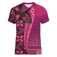 Samoan Pacific Tribal Flower Geometric Art Tattoos Women V-Neck T-Shirt Siapo Pattern Romantic Rose - Polynesian Pride