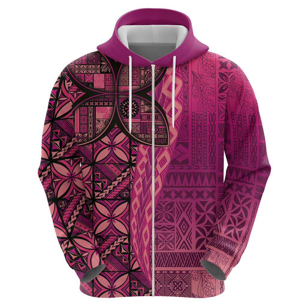 Samoan Pacific Tribal Flower Geometric Art Tattoos Zip Hoodie Siapo Pattern Romantic Rose - Polynesian Pride