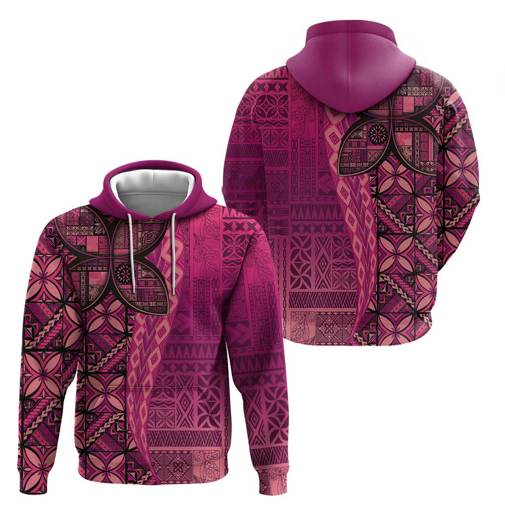 Samoan Pacific Tribal Flower Geometric Art Tattoos Zip Hoodie Siapo Pattern Romantic Rose - Polynesian Pride