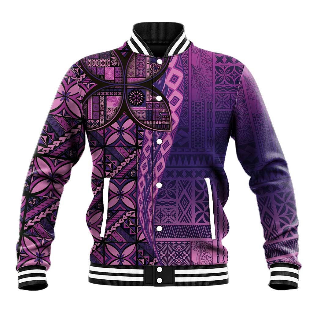 Samoan Pacific Tribal Flower Geometric Art Tattoos Baseball Jacket Siapo Pattern Purple Haze - Polynesian Pride