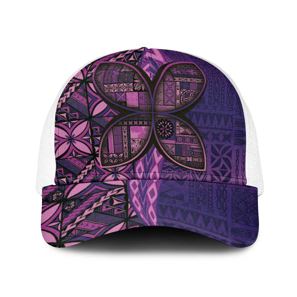 Samoan Pacific Tribal Flower Geometric Art Tattoos Baseball Net Cap Siapo Pattern Purple Haze - Polynesian Pride