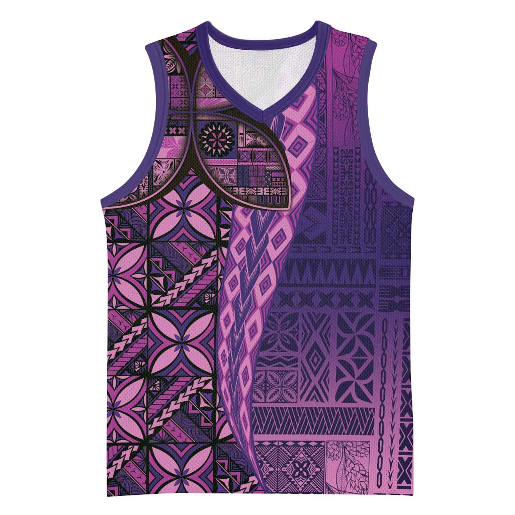 Samoan Pacific Tribal Flower Geometric Art Tattoos Basketball Jersey Siapo Pattern Purple Haze - Polynesian Pride