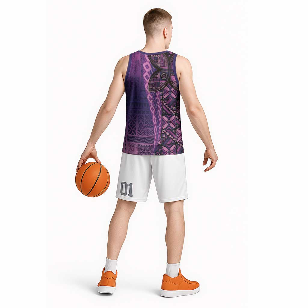 Samoan Pacific Tribal Flower Geometric Art Tattoos Basketball Jersey Siapo Pattern Purple Haze - Polynesian Pride
