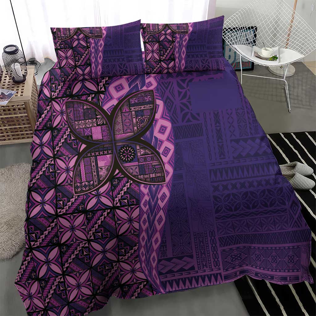 Samoan Pacific Tribal Flower Geometric Art Tattoos Bedding Set Siapo Pattern Purple Haze - Polynesian Pride