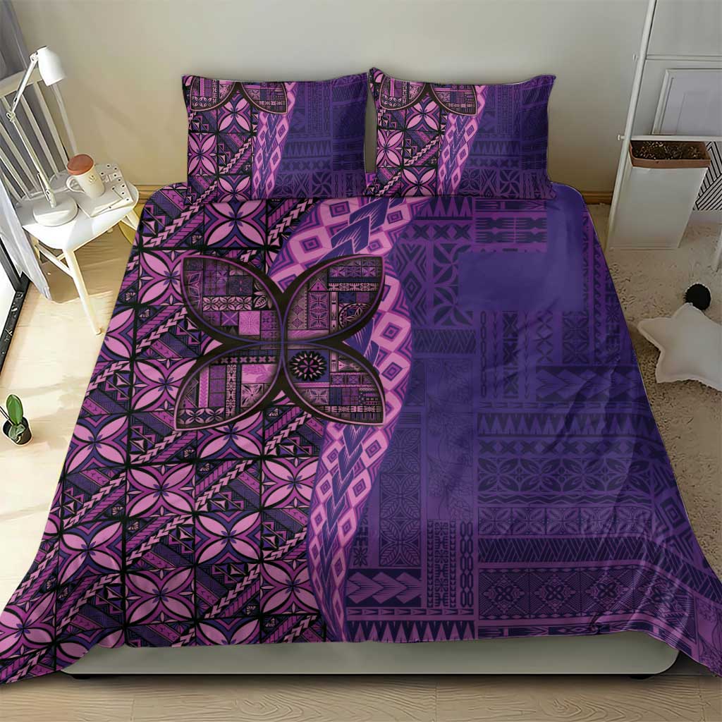 Samoan Pacific Tribal Flower Geometric Art Tattoos Bedding Set Siapo Pattern Purple Haze - Polynesian Pride