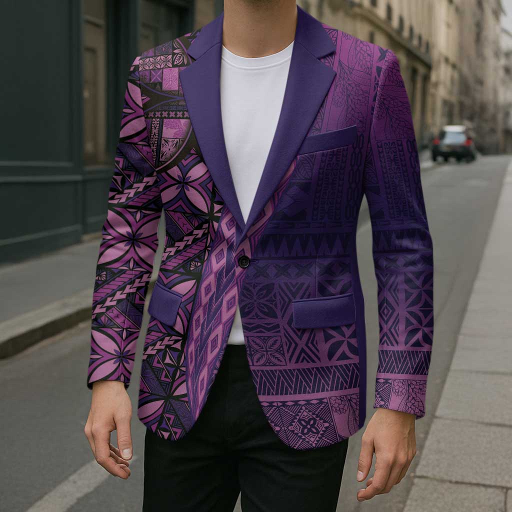 Samoan Pacific Tribal Flower Geometric Art Tattoos Blazer Siapo Pattern Purple Haze - Polynesian Pride