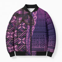Samoan Pacific Tribal Flower Geometric Art Tattoos Bomber Puffer Jacket Siapo Pattern Purple Haze - Polynesian Pride