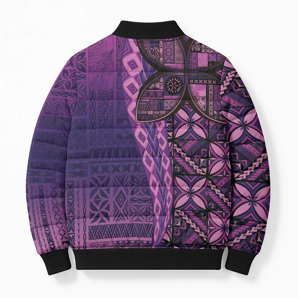 Samoan Pacific Tribal Flower Geometric Art Tattoos Bomber Puffer Jacket Siapo Pattern Purple Haze - Polynesian Pride