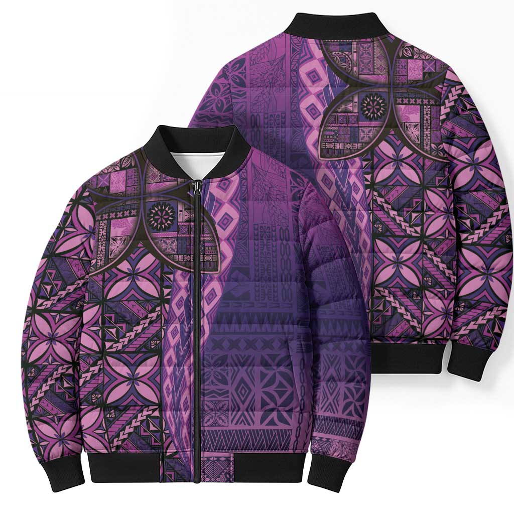 Samoan Pacific Tribal Flower Geometric Art Tattoos Bomber Puffer Jacket Siapo Pattern Purple Haze - Polynesian Pride