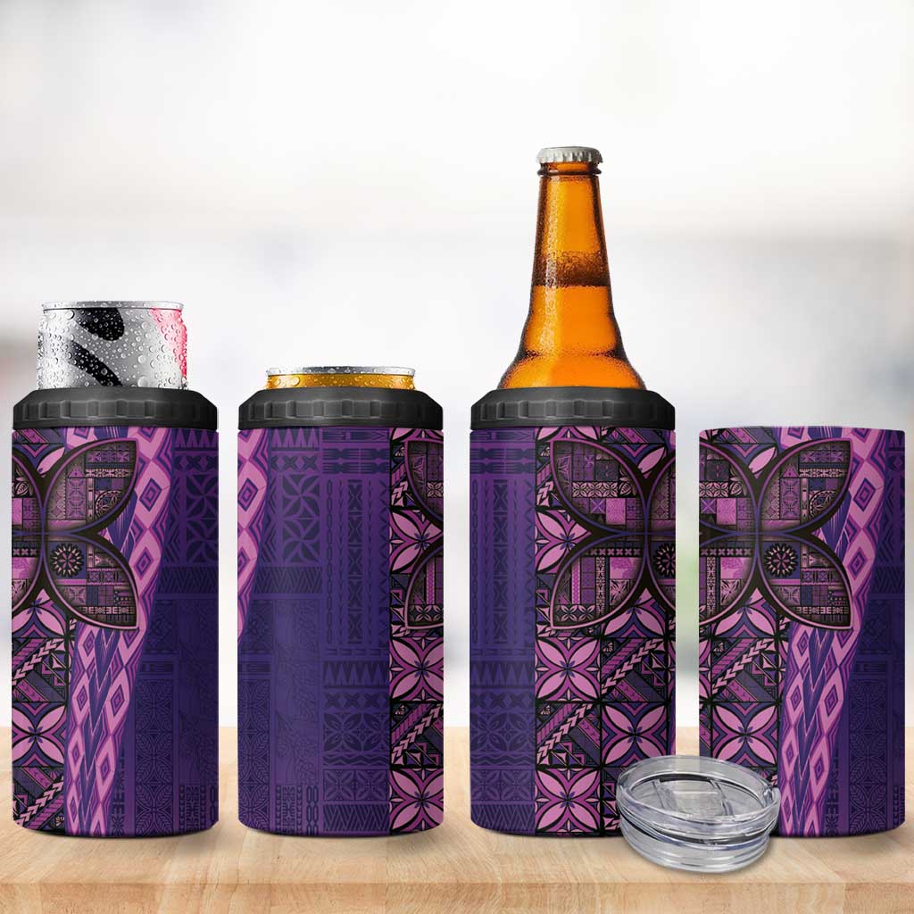 Samoan Pacific Tribal Flower Geometric Art Tattoos 4 in 1 Can Cooler Tumbler Siapo Pattern Purple Haze - Polynesian Pride
