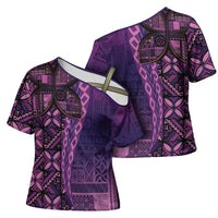 Samoan Pacific Tribal Flower Geometric Art Tattoos Cross Shoulder Shirt Siapo Pattern Purple Haze - Polynesian Pride
