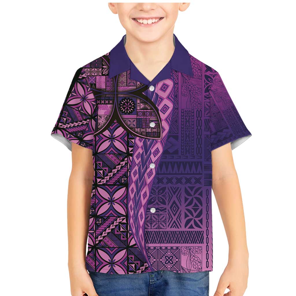 Samoan Pacific Tribal Flower Geometric Art Tattoos Family Matching Mermaid Dress and Hawaiian Shirt Siapo Pattern Purple Haze - Polynesian Pride