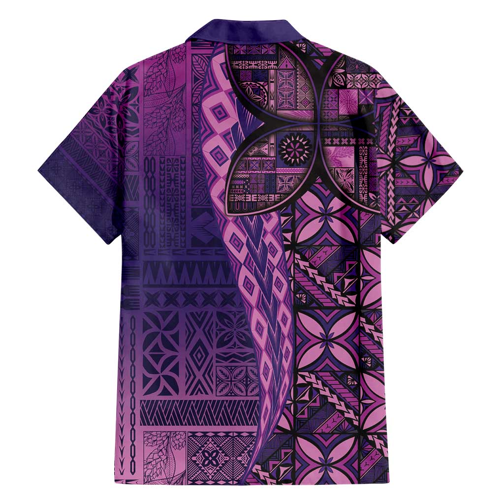 Samoan Pacific Tribal Flower Geometric Art Tattoos Family Matching Puletasi and Hawaiian Shirt Siapo Pattern Purple Haze - Polynesian Pride