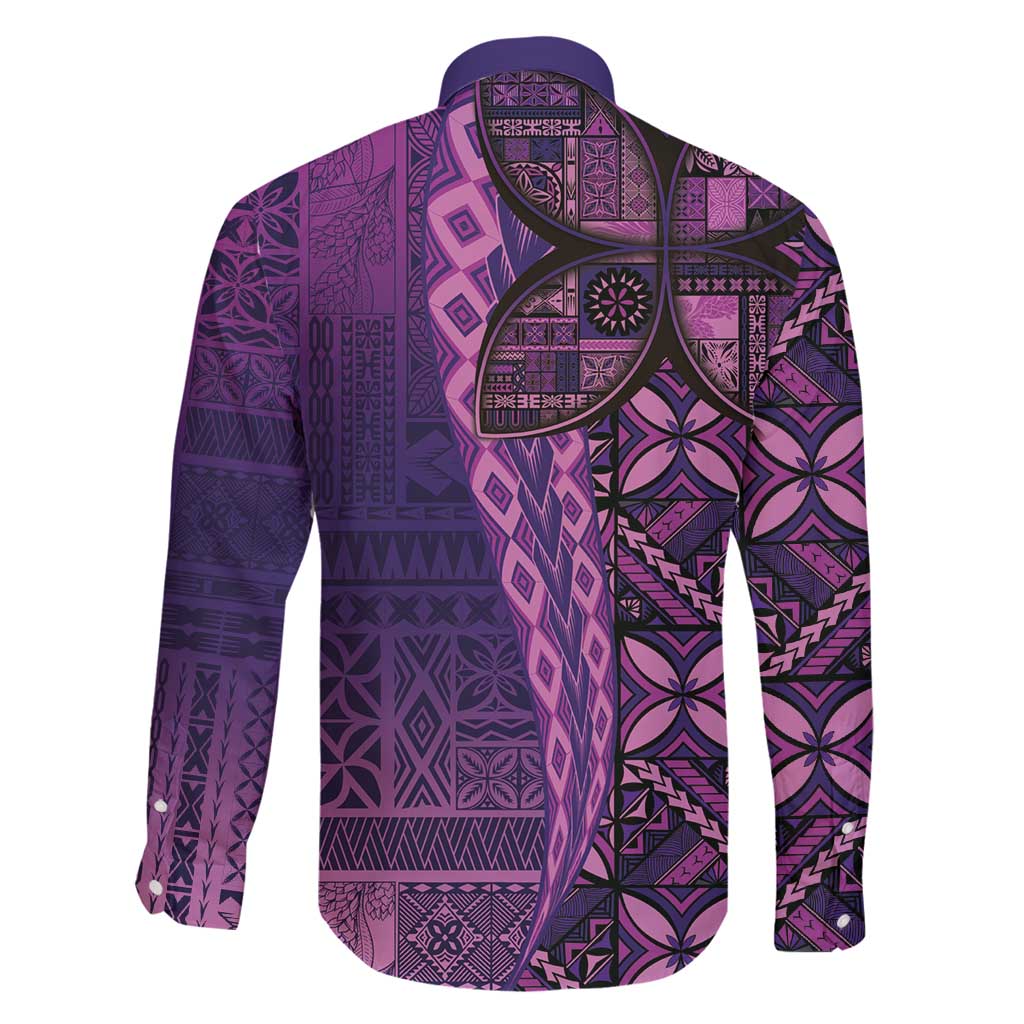 Samoan Pacific Tribal Flower Geometric Art Tattoos Family Matching Puletasi and Hawaiian Shirt Siapo Pattern Purple Haze - Polynesian Pride